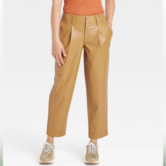 A New Day Women's High-Rise Faux Leather Tapered Ankle Pants Brown sz 10 - Picture 1 of 6